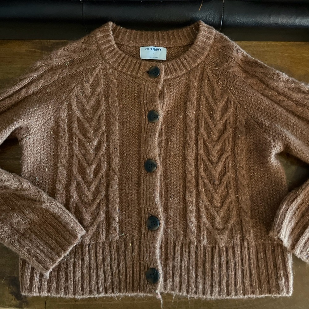 Cozy Brown Cable Knit Cardigan Sweater - Old Navy Small S